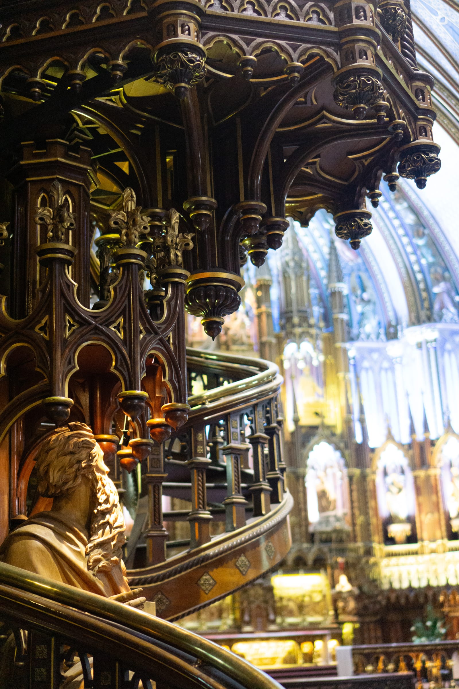 Ornate statue inside Notre-Dame Basilica